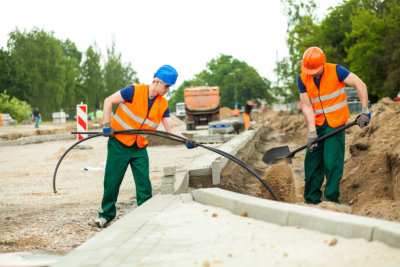 Men working at a road construction site